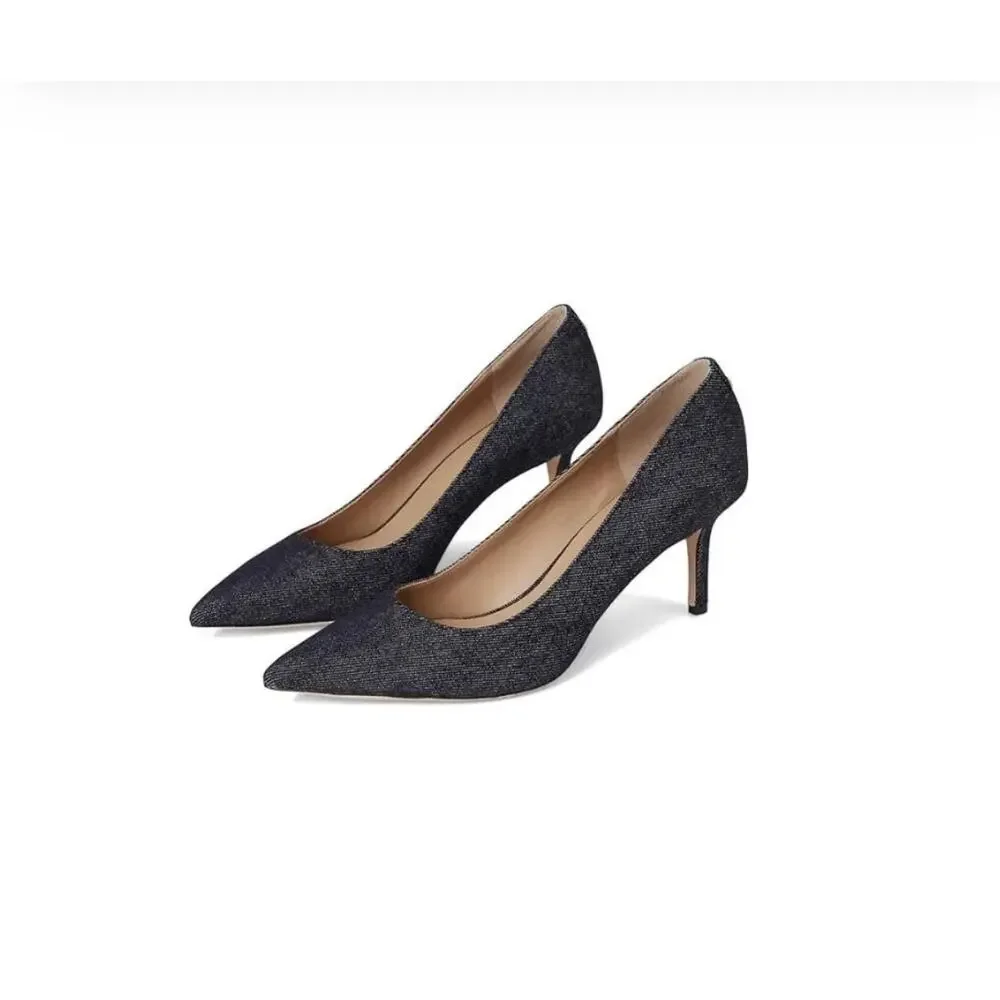 Ralph Lauren Lanette Dark Denim-Effect Pointed Kitten Heels